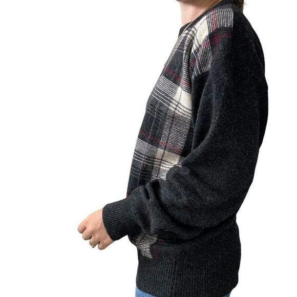 Vintage John Ashford 100% Lambswool Plaid Preppy Fall Grunge Sweater Sz L - Picture 6 of 8